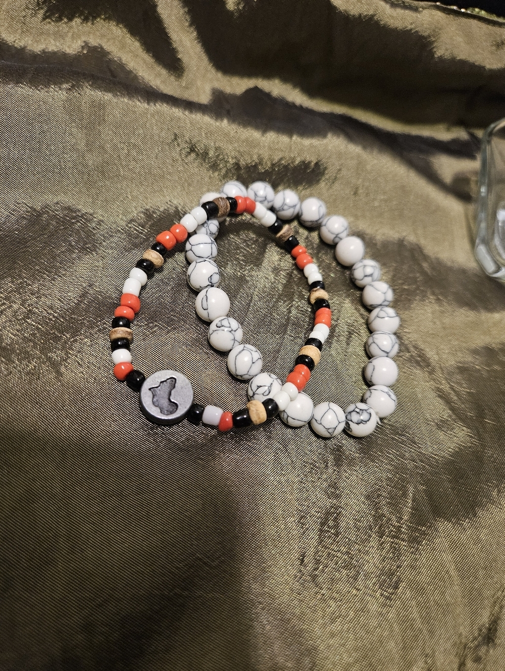 2 Bracelets. White And Multi Color Beaded Stretch Bracelet Set